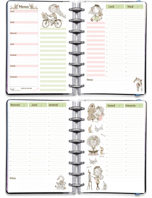 Semainier perpétuel sur 4 pages en colonnes à imprimer - A5 A4 - Mademoiselle Chien