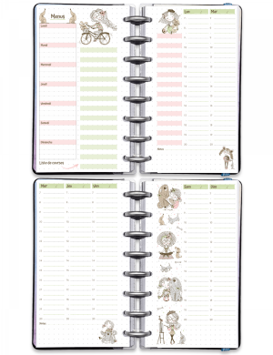 Semainier perpétuel sur 4 pages en colonnes à imprimer - filofax Personal - Mademoiselle Chien