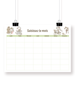 Calendrier mensuel éditable -Mademoiselle Chien