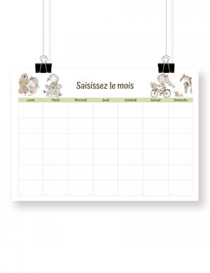 Calendrier mensuel avec mois personnalisable - A4 - Mademoiselle Chien