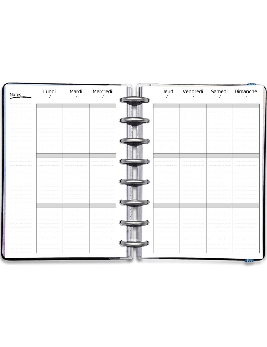 Planning hebdomadaire à imprimer - Semainier Perpetuel 2p Minimaliste Classique Noir - SP034