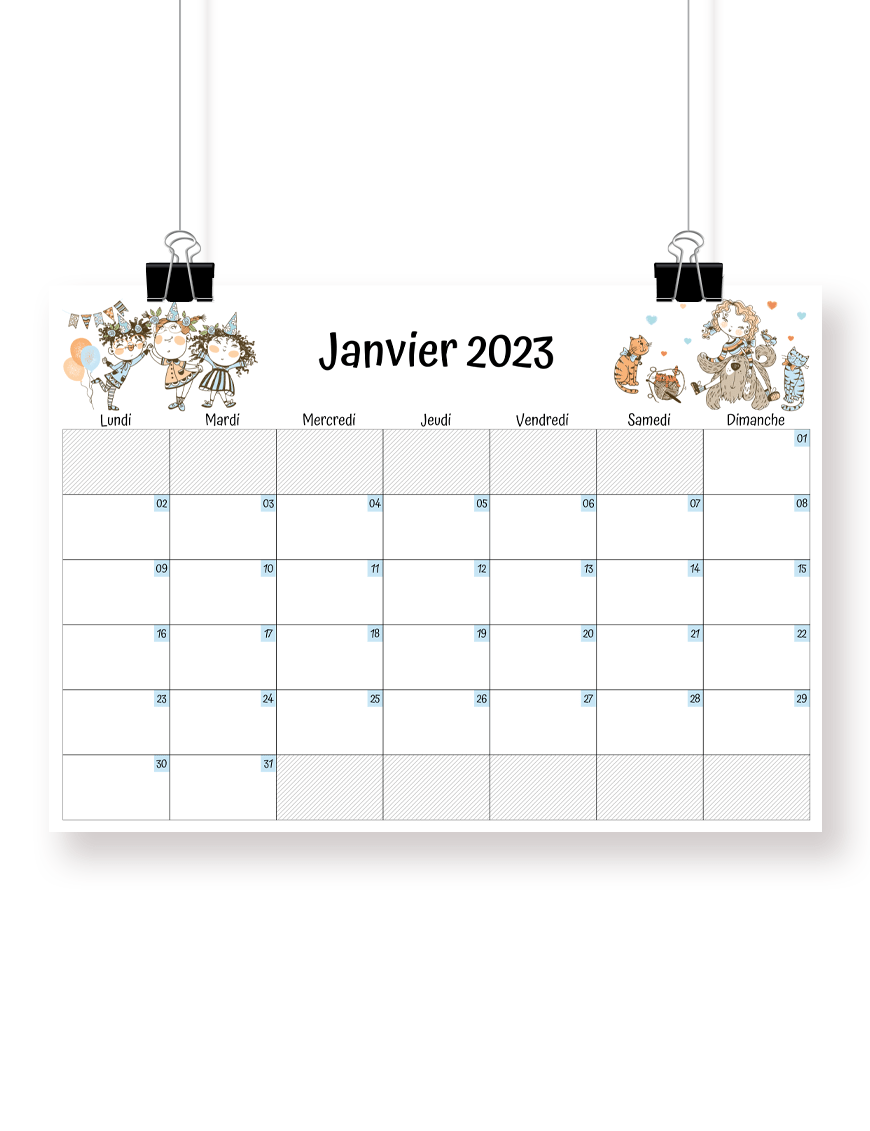 Calendrier Janvier 2023