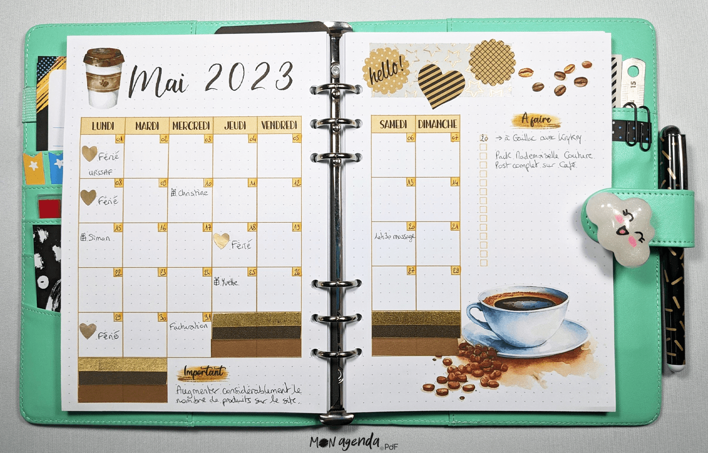 Monthly Log / calendrier mensuel - Bullet Journal - Café aquarelle