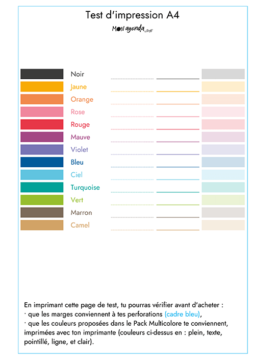Test d'impression Mon agenda PdF - A4