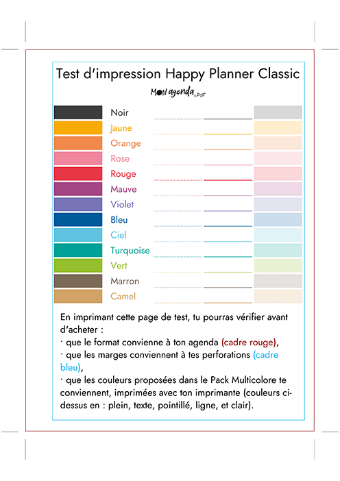 Test d'impression Mon agenda PdF - Happy Planner Classic